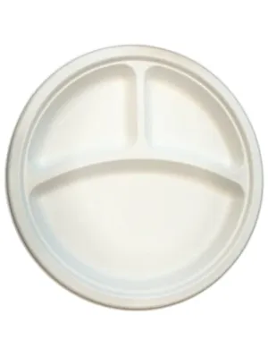 10" ECO BIODEGRADABLE COMPOSTABLE BAGASSE PLATES THREE COMPARTMENT 500CT