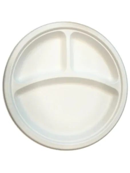 10" ECO BIODEGRADABLE COMPOSTABLE BAGASSE PLATES THREE COMPARTMENT 500CT