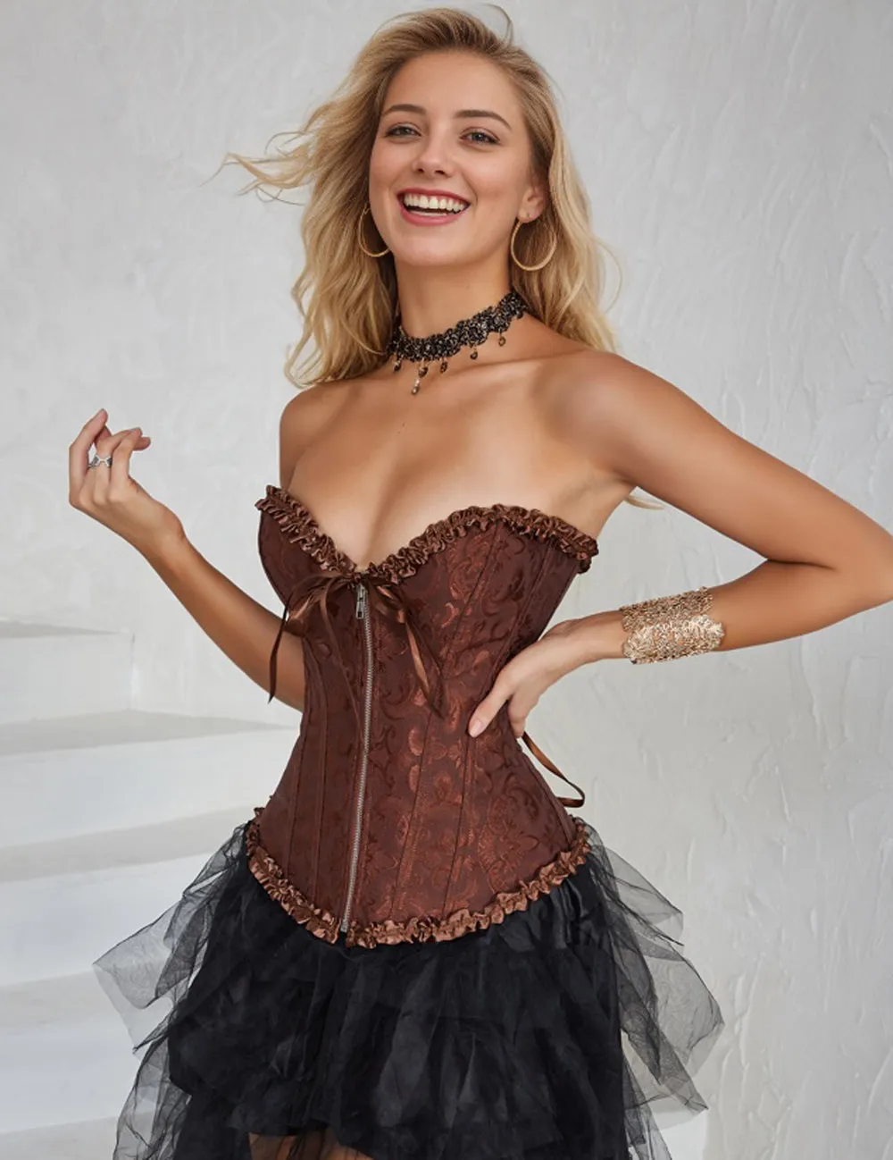 12 Pieces Plastic Bones Red Sexy Embroidered Zippered Palace Style Corset