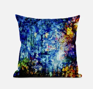 16" Bright Blue Yellow Springtime Zippered Suede Throw Pillow