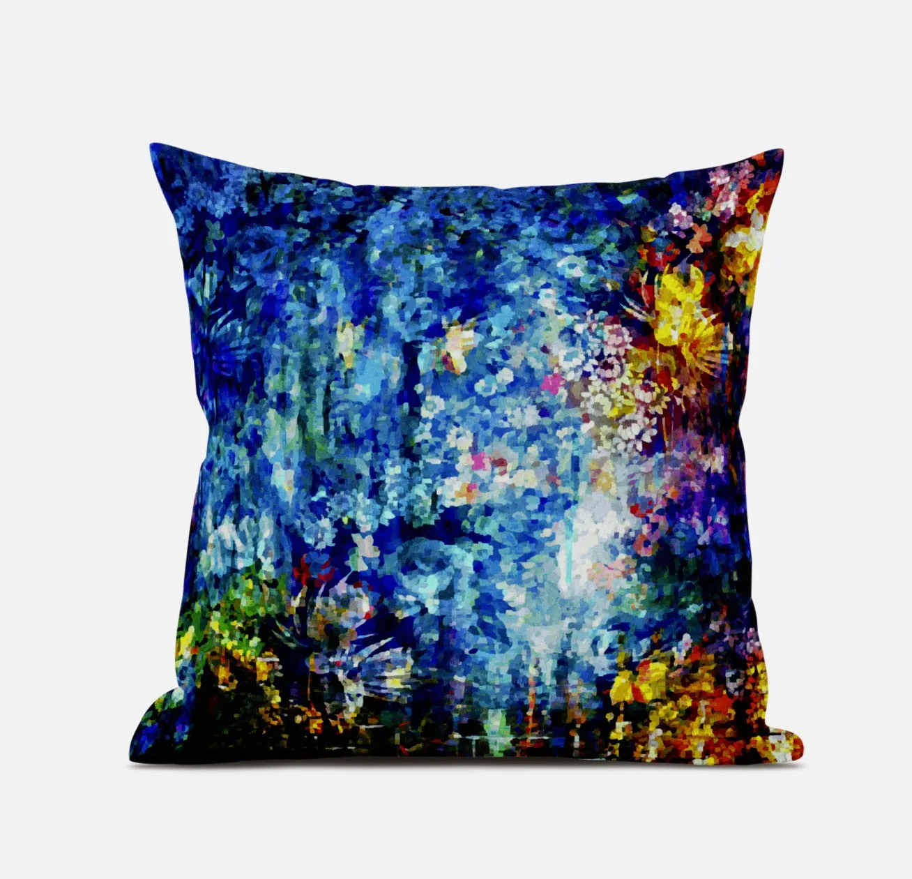 16" Bright Blue Yellow Springtime Zippered Suede Throw Pillow