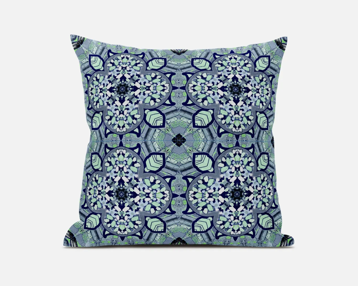 18” Blue Aqua Cloverleaf Boho Zippered Suede Throw Pillow