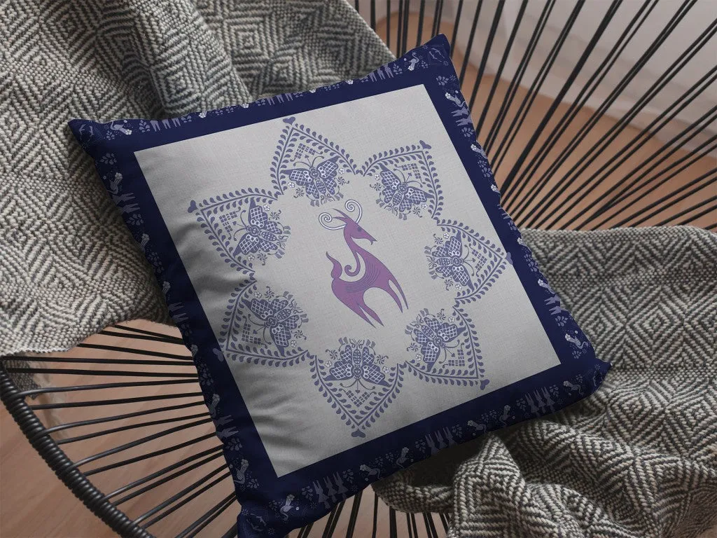 18” Gray Purple Horse Zippered Suede Throw Pillow