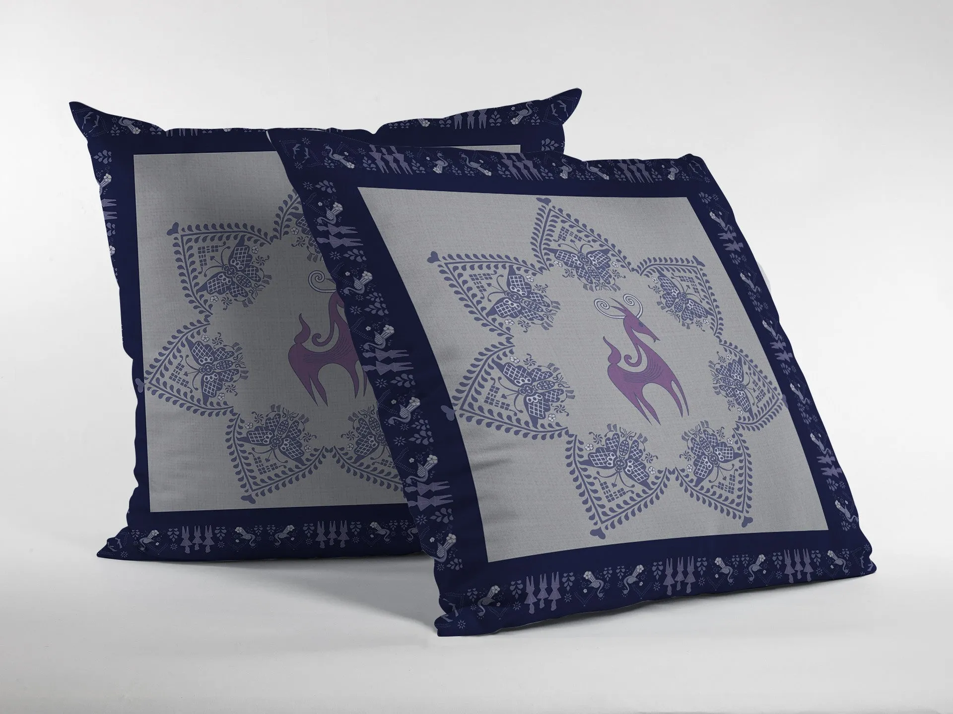 18” Gray Purple Horse Zippered Suede Throw Pillow