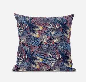 18” Indigo Red Tropical Zippered Suede Throw Pillow