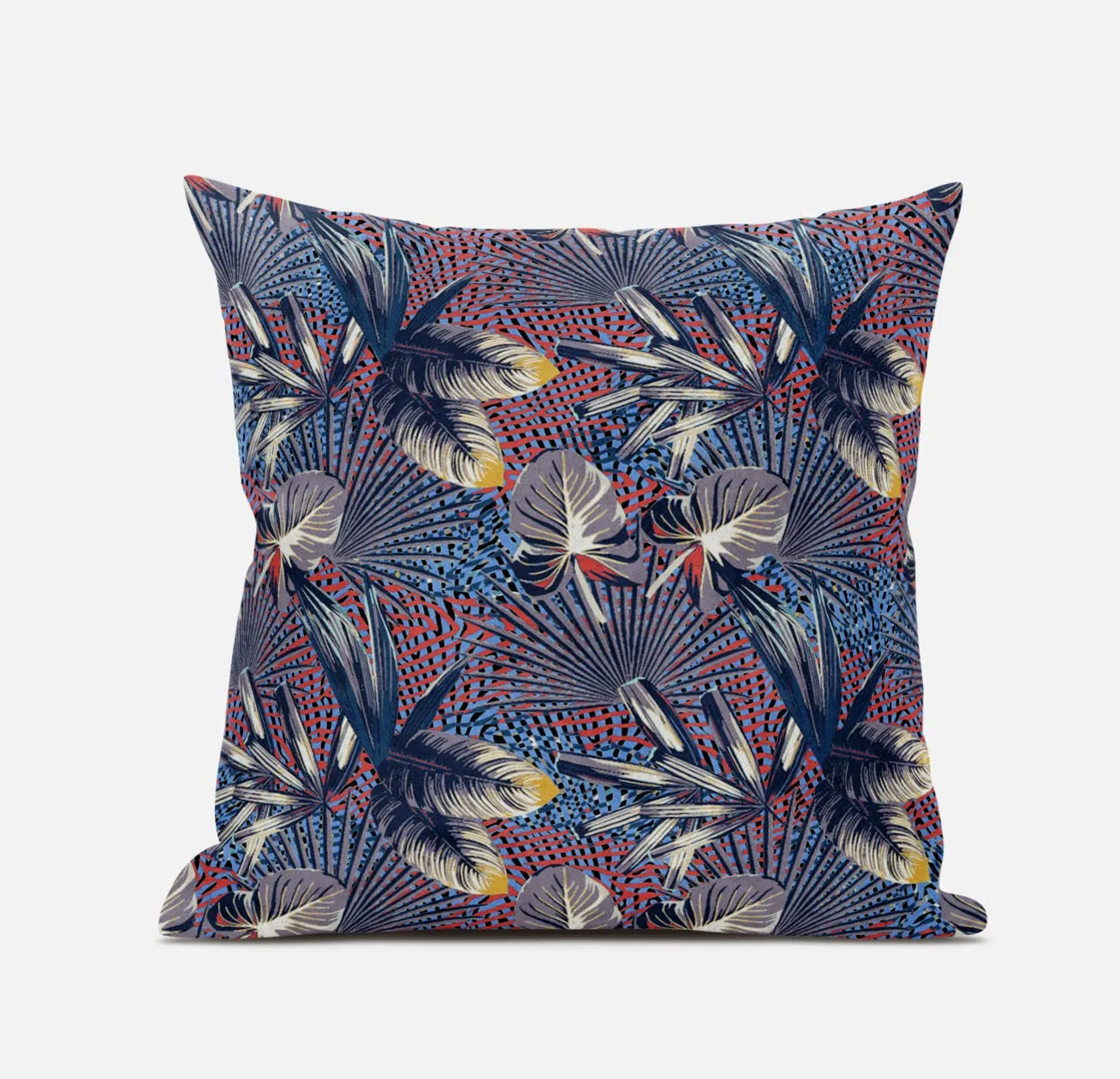 18” Indigo Red Tropical Zippered Suede Throw Pillow