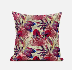 18” Pink Yellow Tropical Zippered Suede Throw Pillow