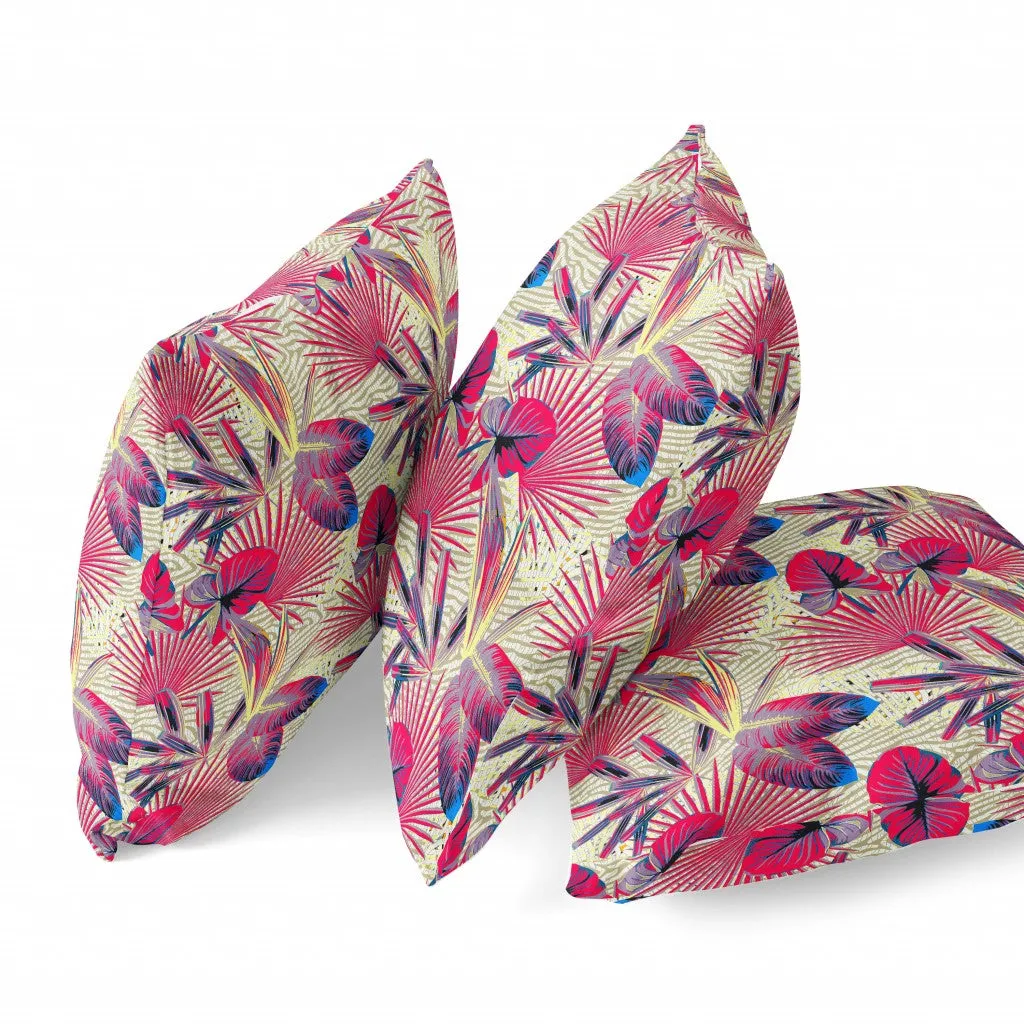 18” Pink Yellow Tropical Zippered Suede Throw Pillow