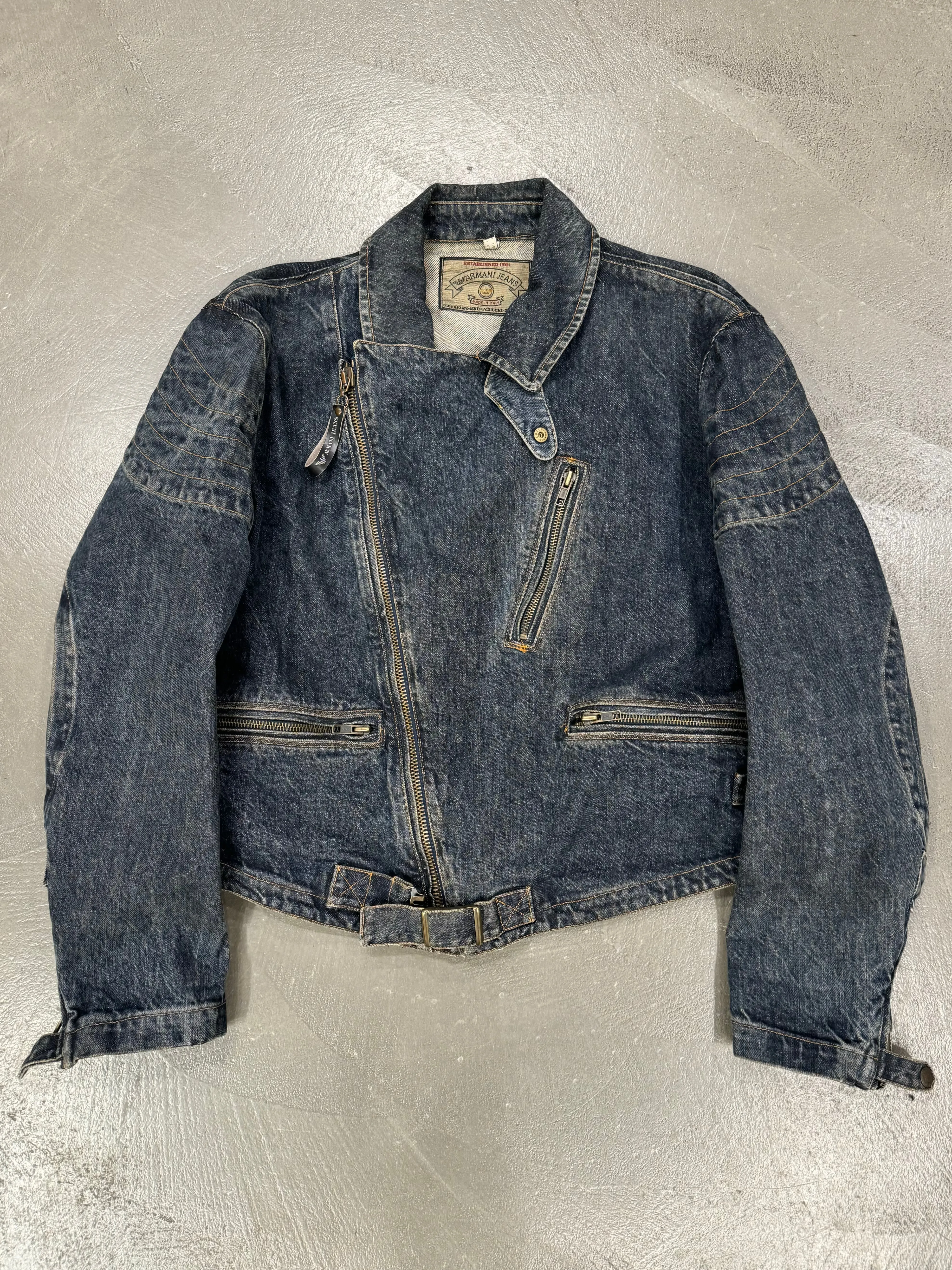 1980s Armani biker padded denim jacket