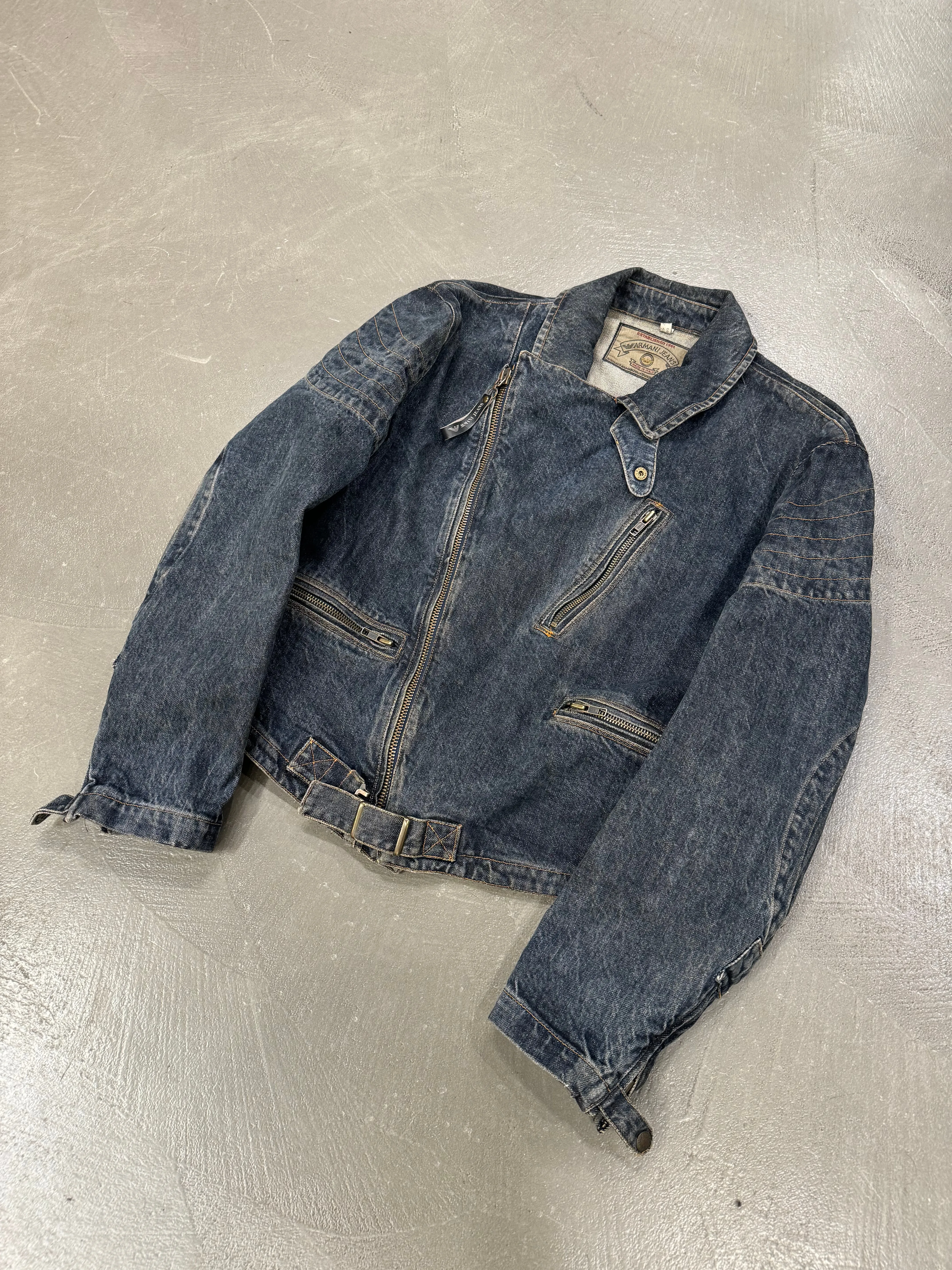 1980s Armani biker padded denim jacket