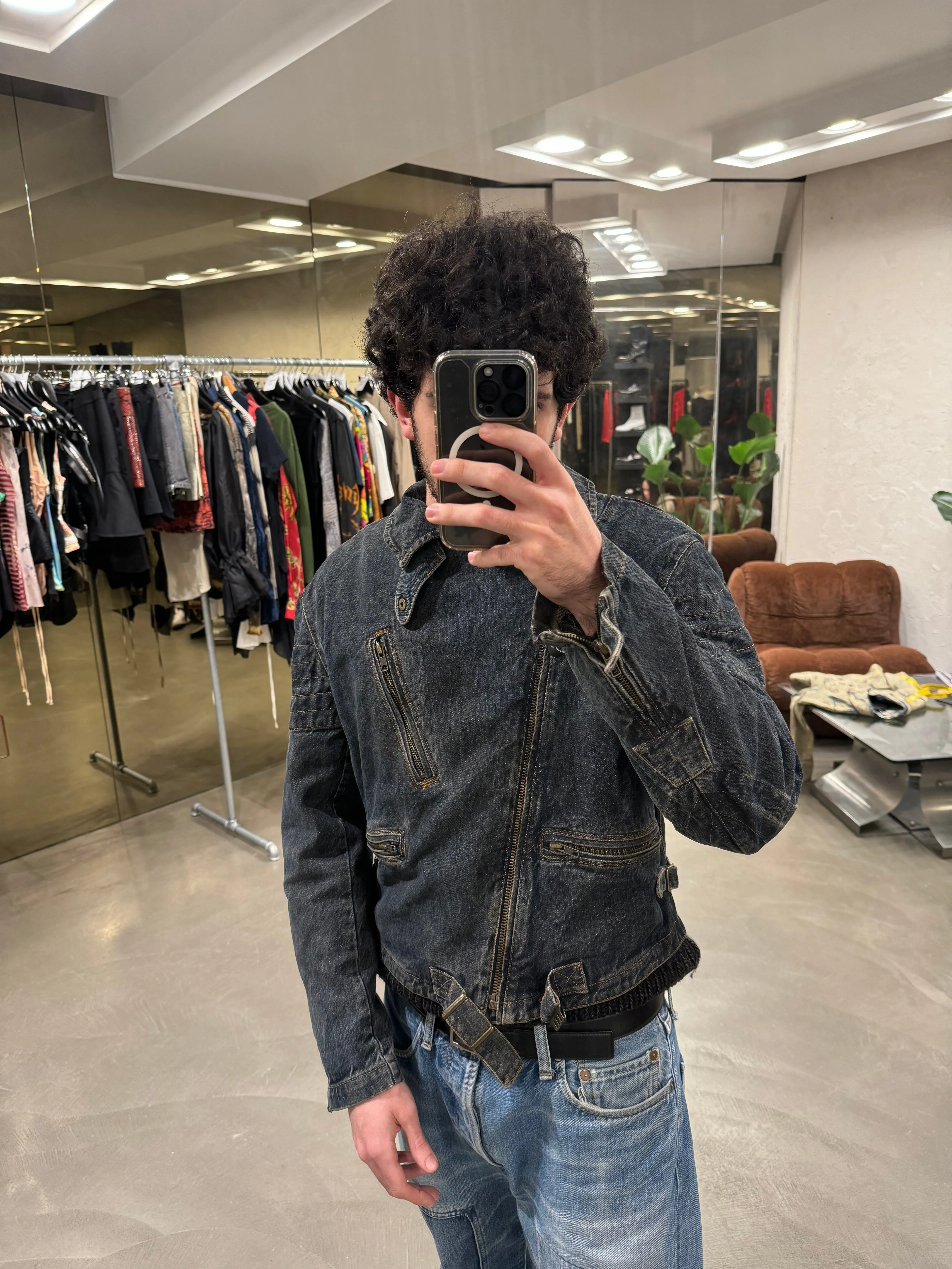 1980s Armani biker padded denim jacket