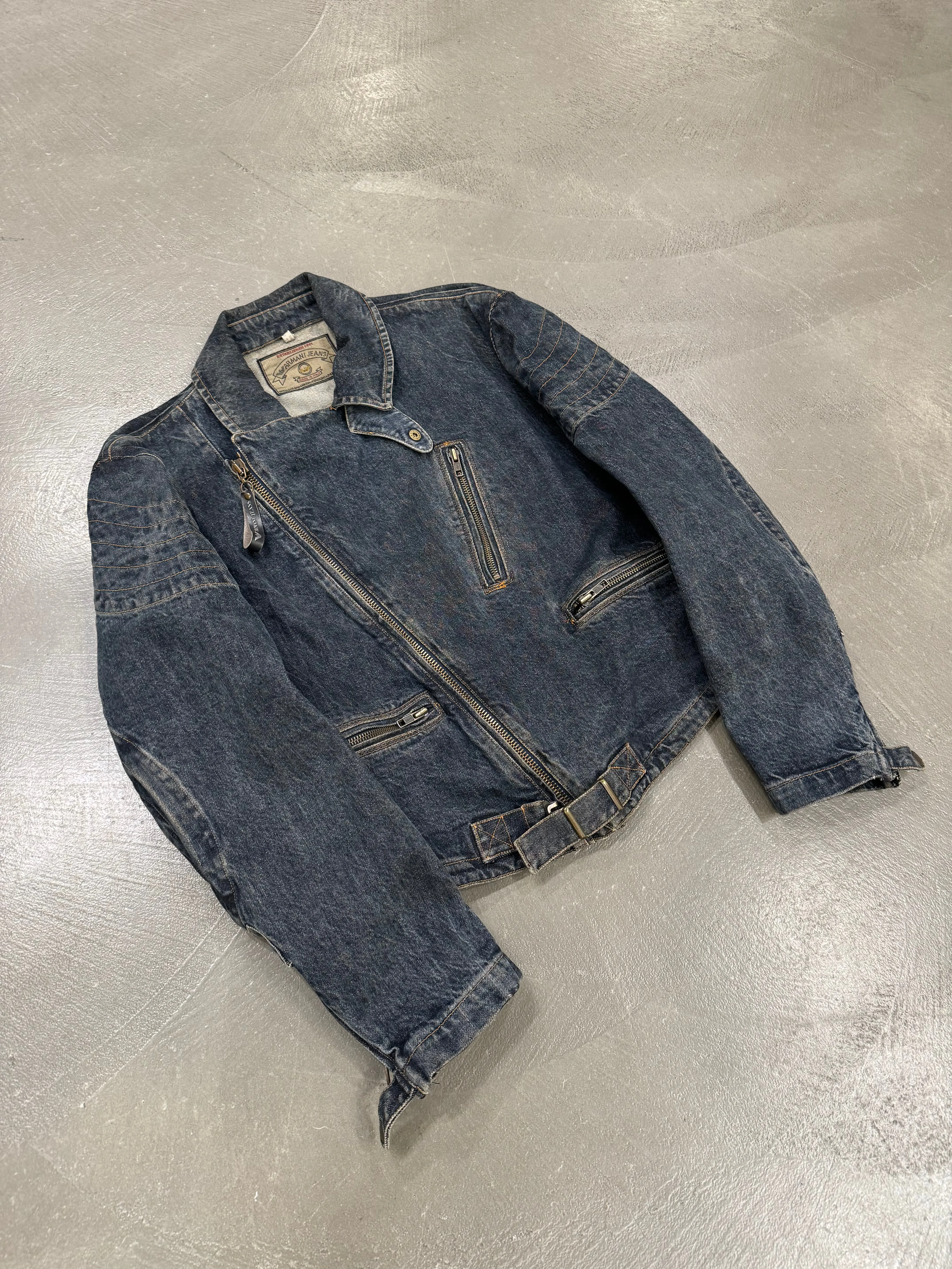1980s Armani biker padded denim jacket