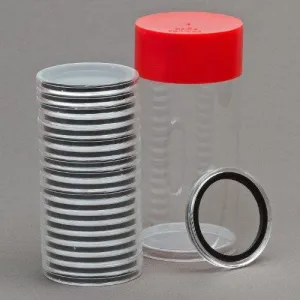 2 Airtite Coin Holder Storage Containers & 40 Black Ring 40mm Air-Tite Coin Holder Capsules for Silver Eagles