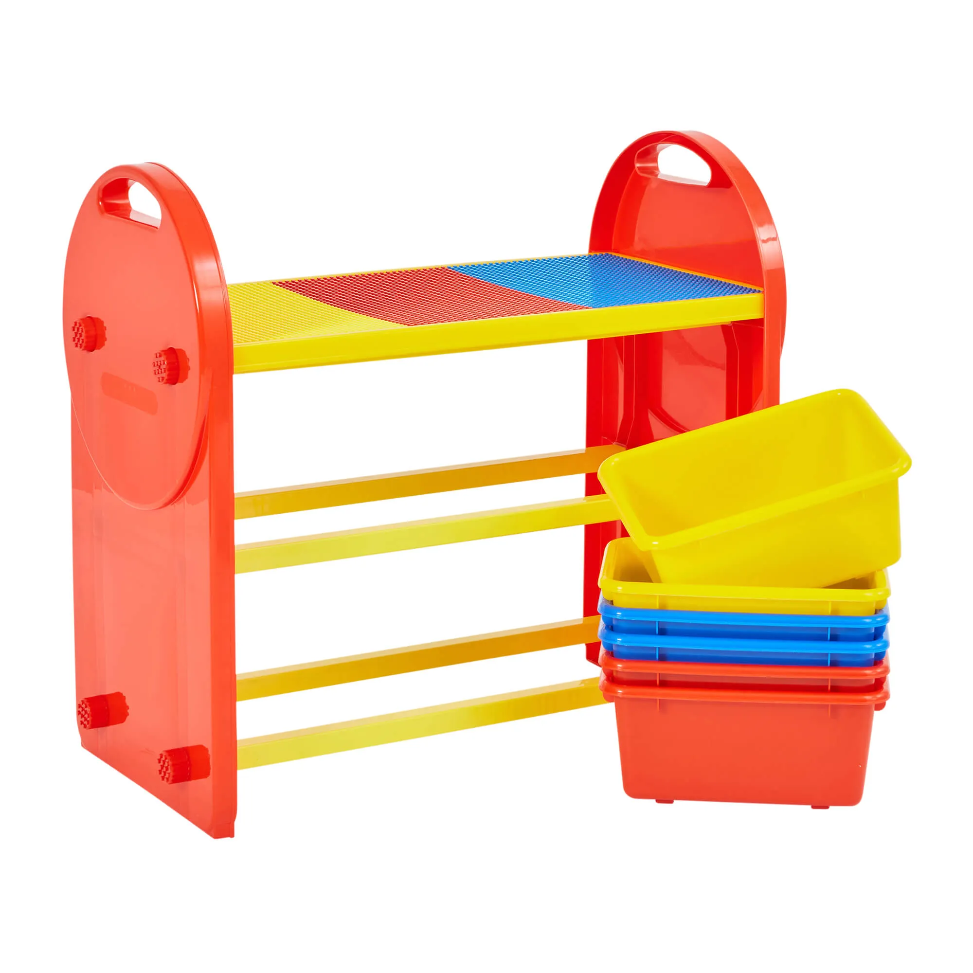 2-in-1 Montessori 6 Bin Colourful Toy Storage Unit | Lego Activity Table