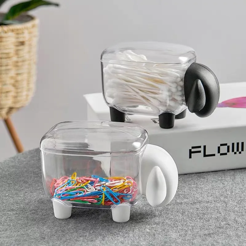 2 Piece Set Cute Sheep Shape Plastic Cotton Swab Toothpick Storage Box