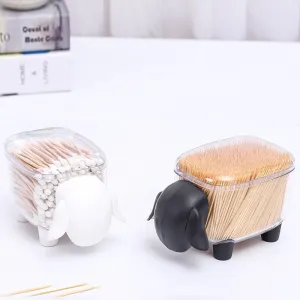 2 Piece Set Cute Sheep Shape Plastic Cotton Swab Toothpick Storage Box