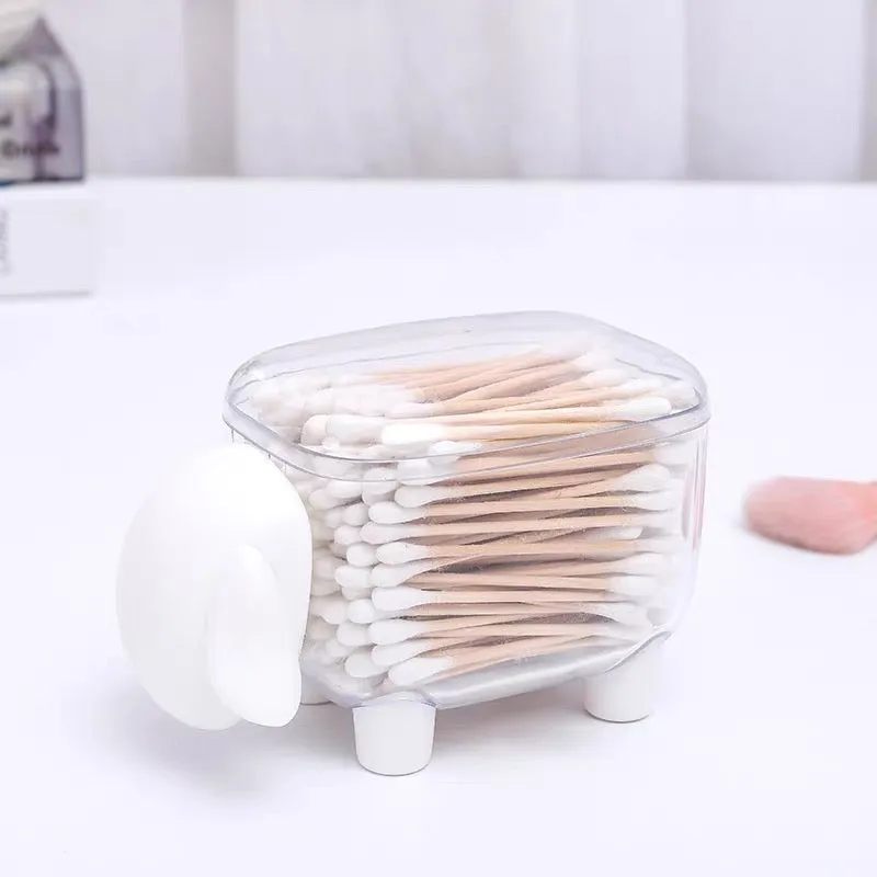2 Piece Set Cute Sheep Shape Plastic Cotton Swab Toothpick Storage Box