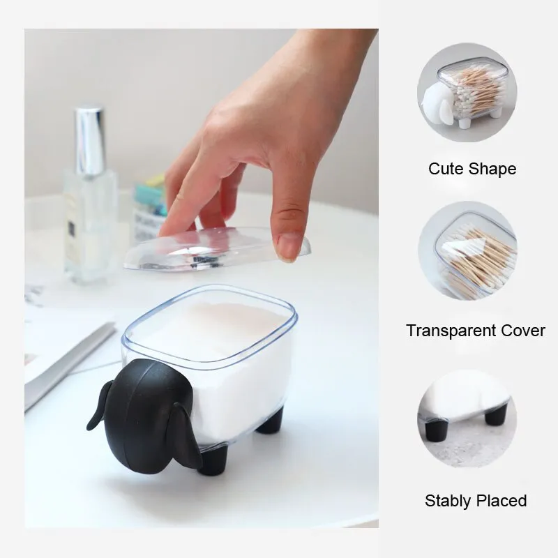 2 Piece Set Cute Sheep Shape Plastic Cotton Swab Toothpick Storage Box