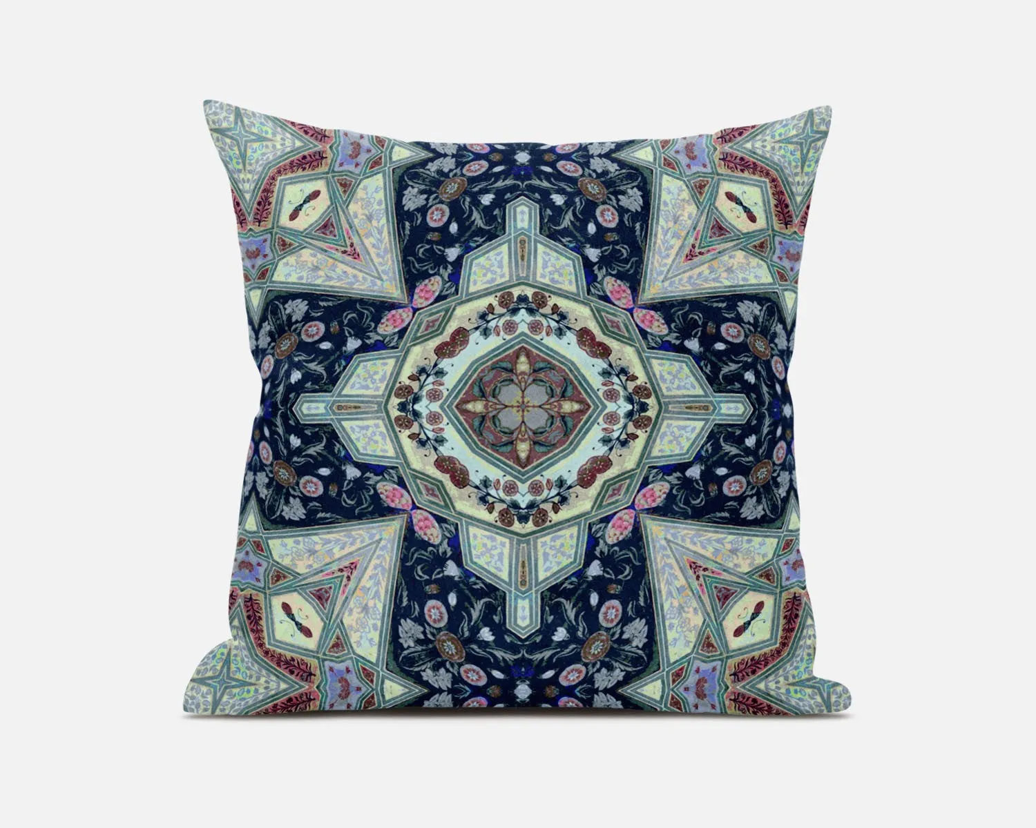 20” Aqua Blue Boho Pattern Zippered Suede Throw Pillow