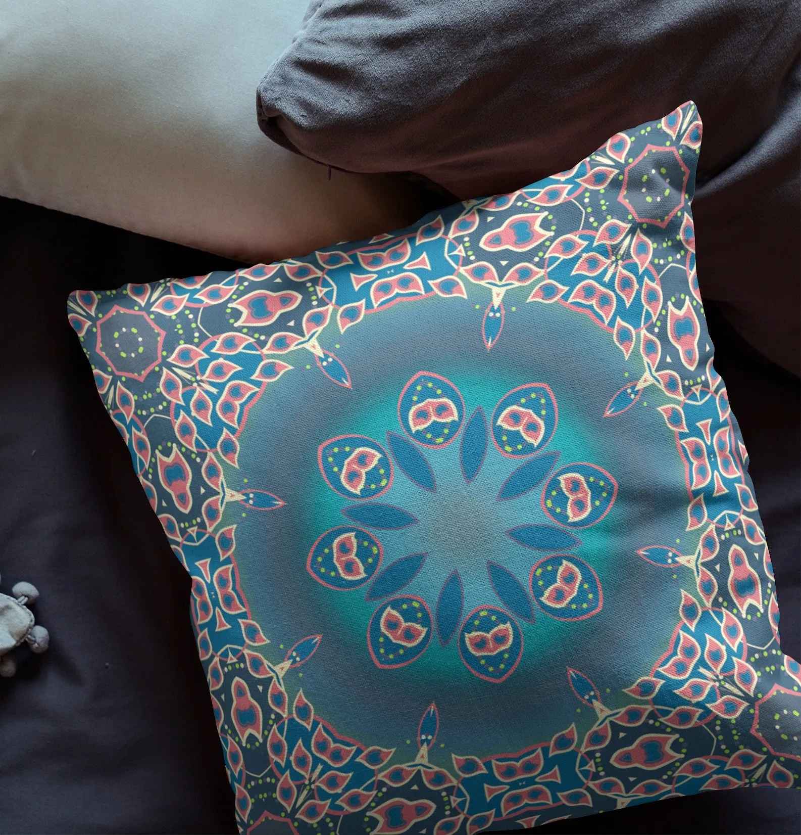 20” Blue Pink Jewel Indoor Outdoor Zippered Throw Pillow