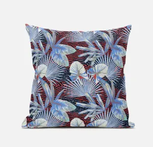 20” Blue Red Tropical Zippered Suede Throw Pillow