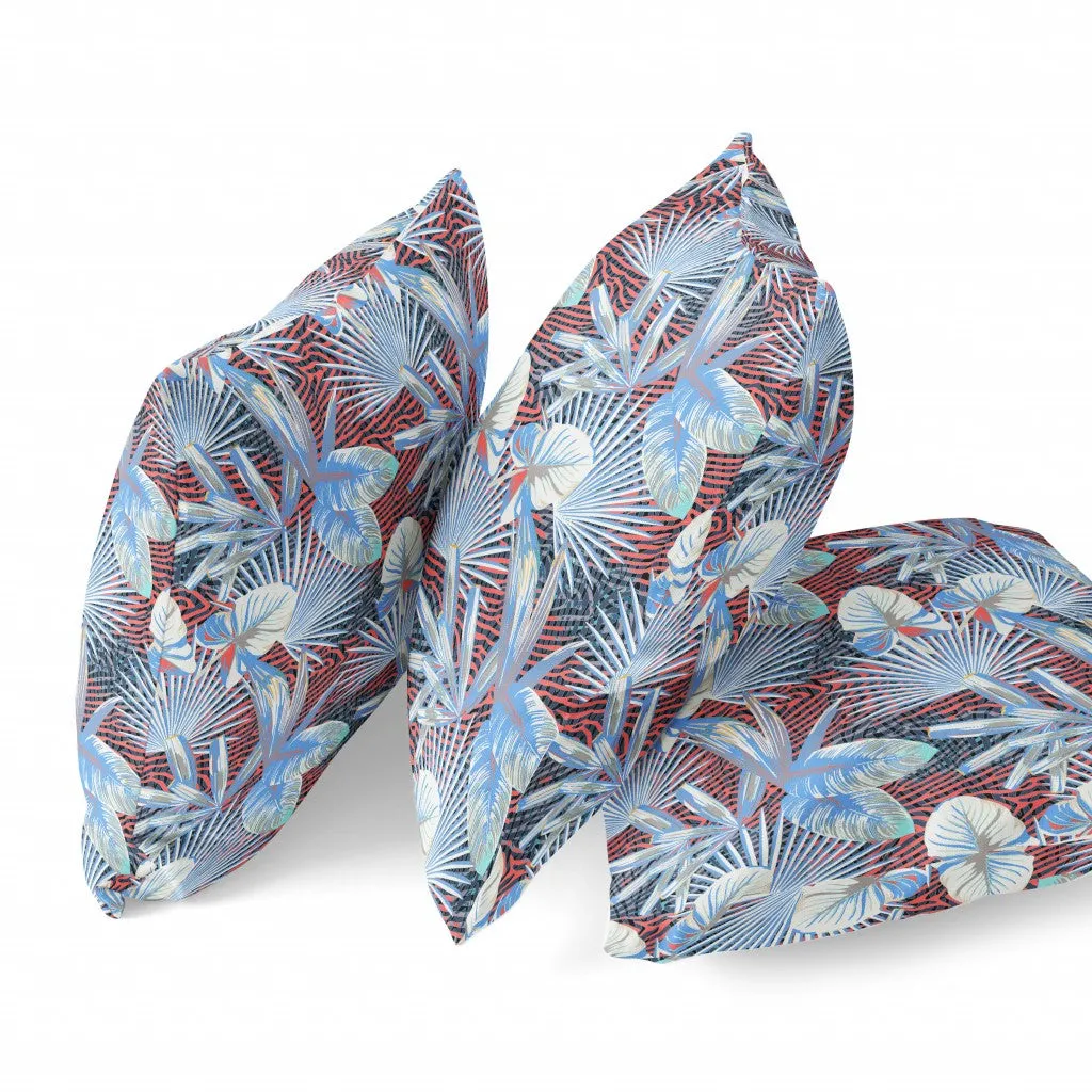 20” Blue Red Tropical Zippered Suede Throw Pillow