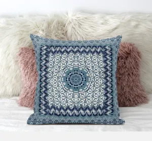 20” Blue White Holy Floral Zippered Suede Throw Pillow