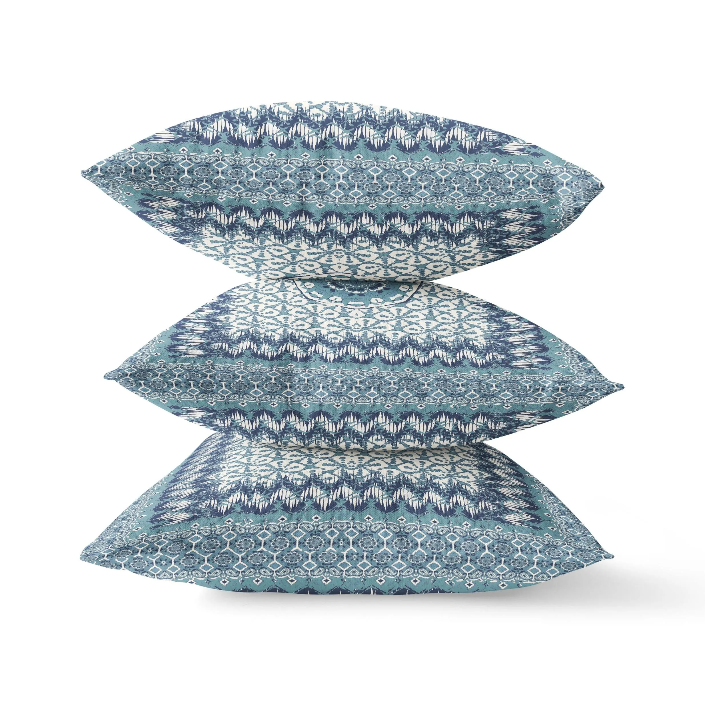20” Blue White Holy Floral Zippered Suede Throw Pillow