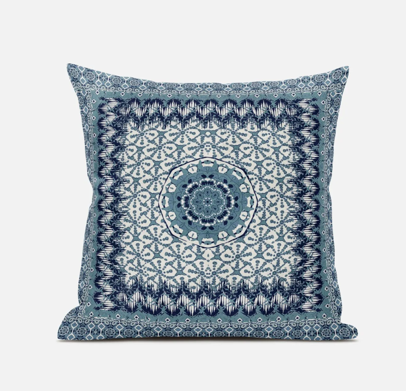 20” Blue White Holy Floral Zippered Suede Throw Pillow