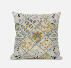 20” Gold Cream Patch Suede Zippered Throw Pillow