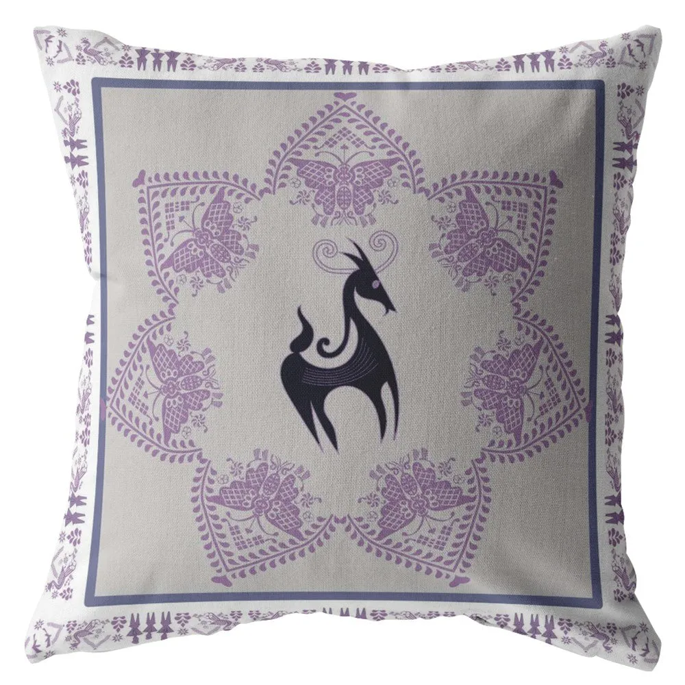 20” Gray Purple Horse Indoor Outdoor Zippered Throw Pillow