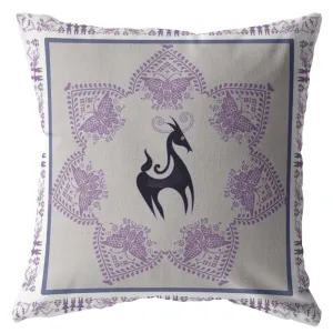 20” Gray Purple Horse Indoor Outdoor Zippered Throw Pillow