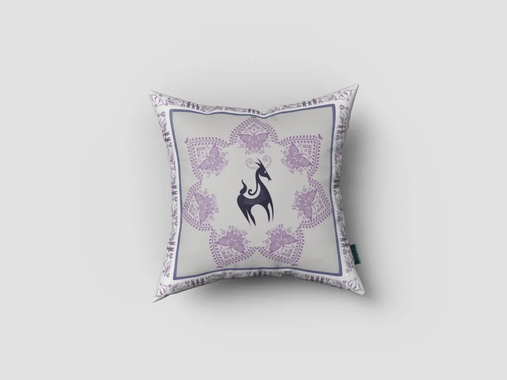 20” Gray Purple Horse Indoor Outdoor Zippered Throw Pillow