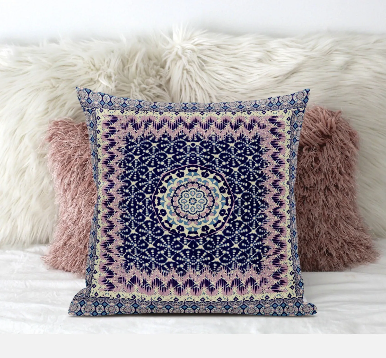 20” Pink Indigo Holy Floral Zippered Suede Throw Pillow