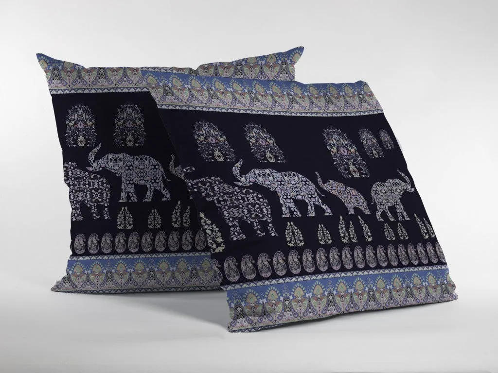 20” Purple Ornate Elephant Indoor Outdoor Zippered Throw Pillow