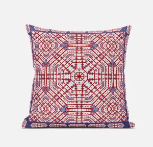 20” Red White Geostar Zippered Suede Throw Pillow