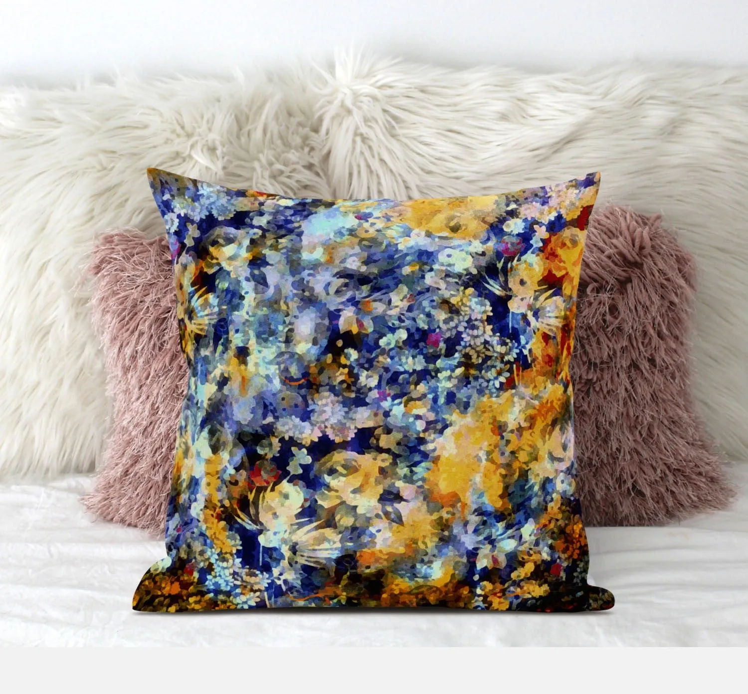 20" Orange Indigo Springtime Zippered Suede Throw Pillow