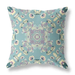 26” Blue Lavender Wreath Indoor Outdoor Zippered Throw Pillow