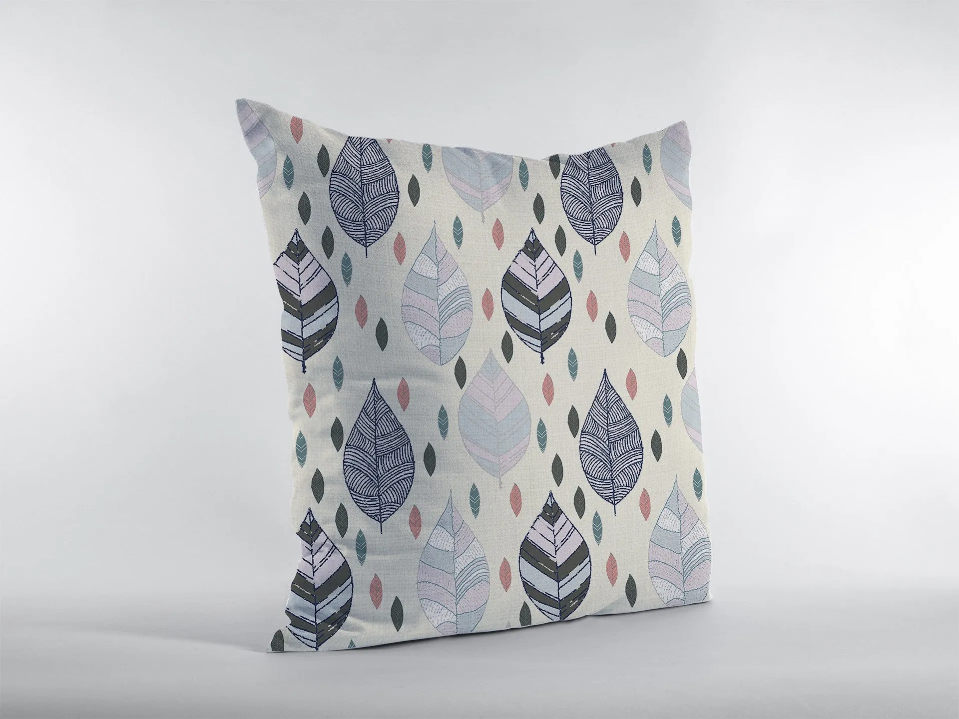 26” Cream Gray Leaves Indoor Outdoor Zippered Throw Pillow
