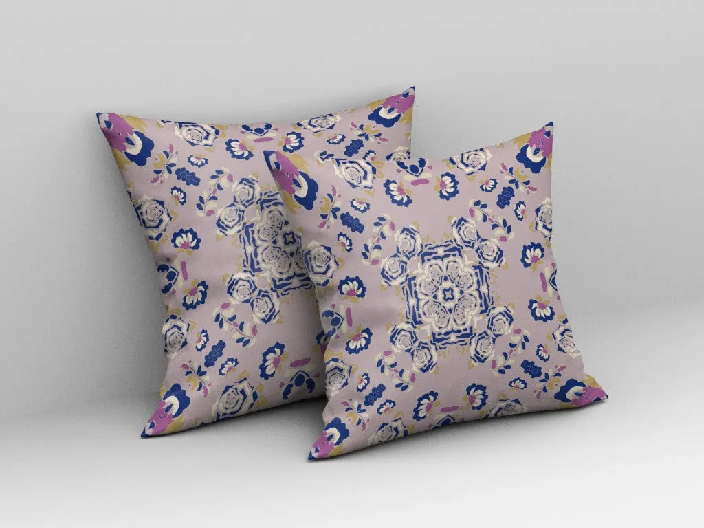 26” Lavender Blue Wreath Indoor Outdoor Zippered Throw Pillow