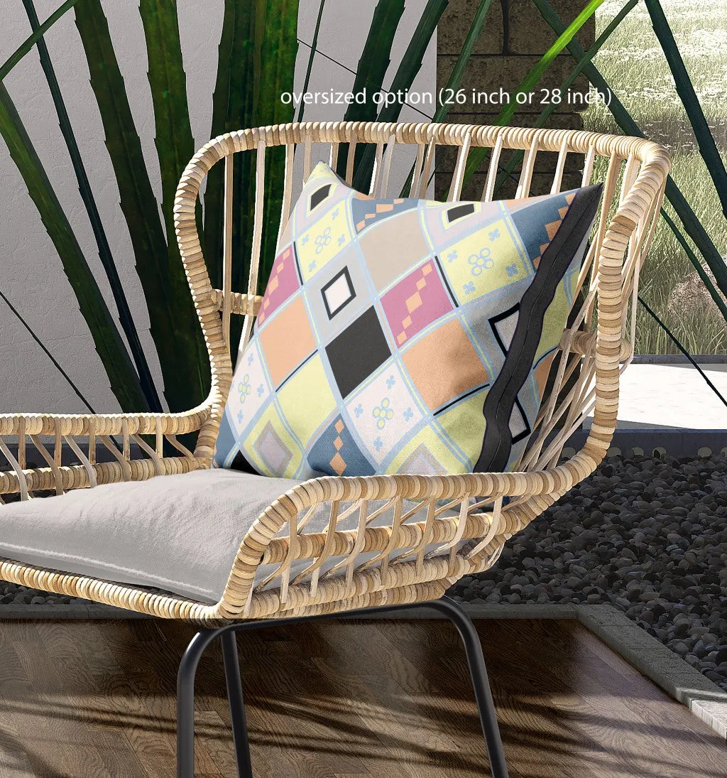 26” Yellow Pink Tile Indoor Outdoor Zippered Throw Pillow