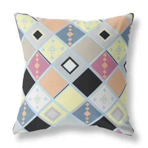 26” Yellow Pink Tile Indoor Outdoor Zippered Throw Pillow