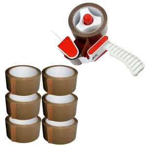 2" Packaging Tape Dispenser Gun   7 Rolls Of Brown Buff Parcel Box Packing Tape