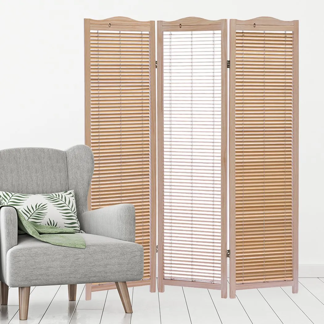 3 Panel Free Standing Foldable  Room Divider Privacy Screen Wood Frame
