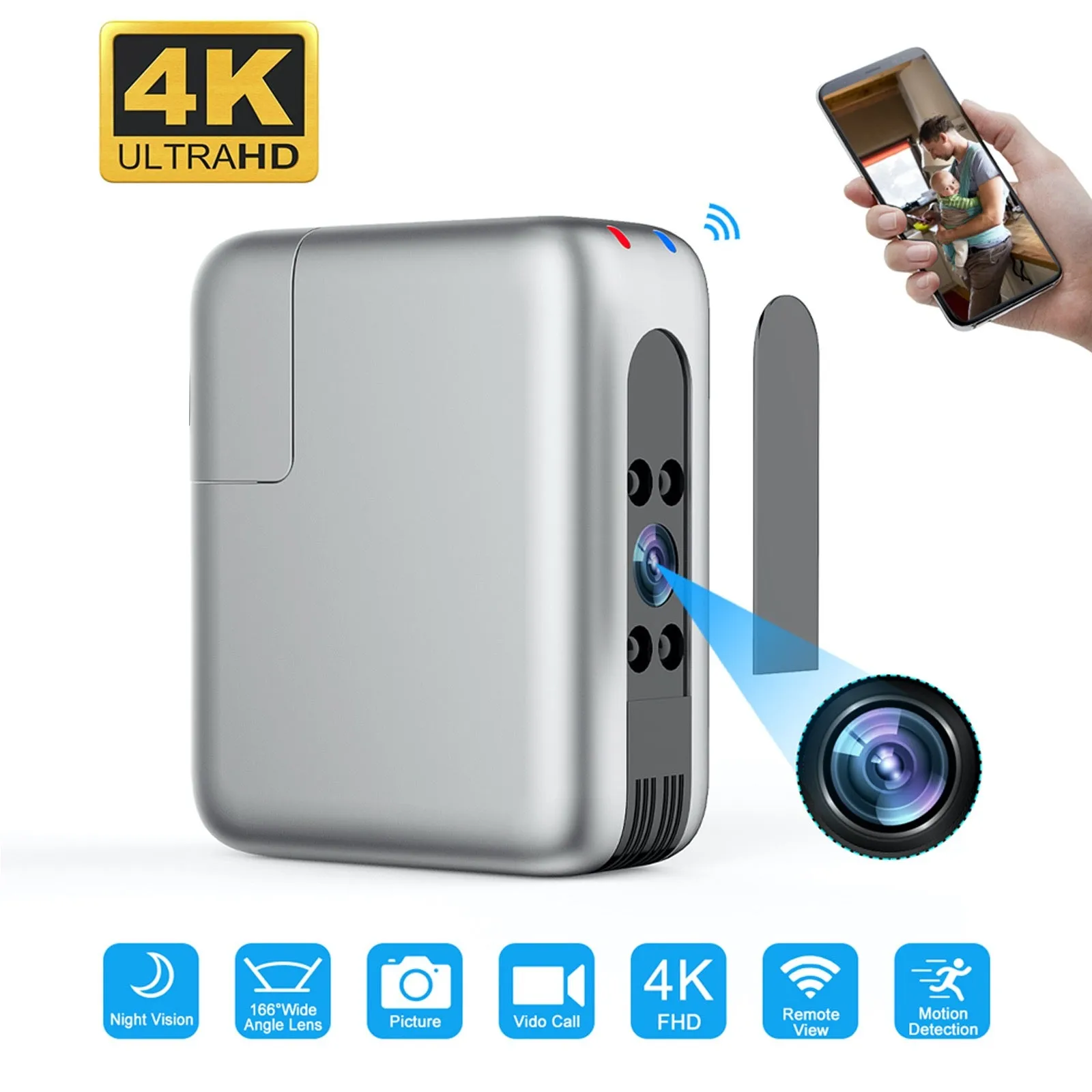 4K UHD Camera in USB Phone Charger Wireless Wi-Fi Night Vision 128GB Video Recorder