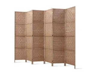 6 Panel Foldable Wooden Room Divider - Brown