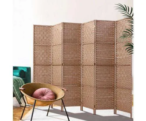 6 Panel Foldable Wooden Room Divider - Brown