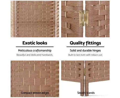 6 Panel Foldable Wooden Room Divider - Brown