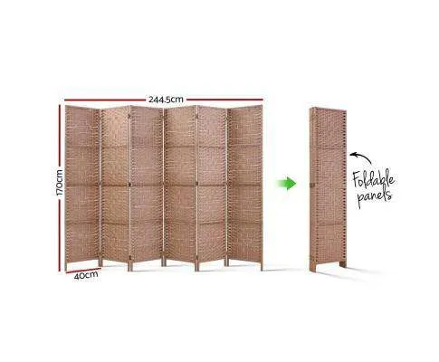 6 Panel Foldable Wooden Room Divider - Brown