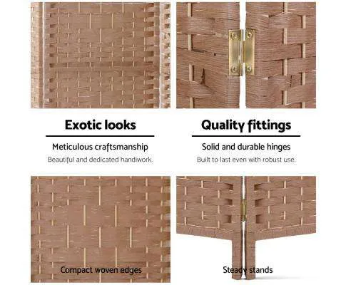 8 Panel Room Divider Screen Privacy Rattan Timber Foldable Dividers Stand Hand Woven